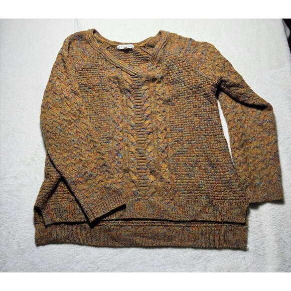 Retrology Sweater Womens Size S Cable knit Tunic Orange Teal Fall Goblincore - Picture 1 of 7